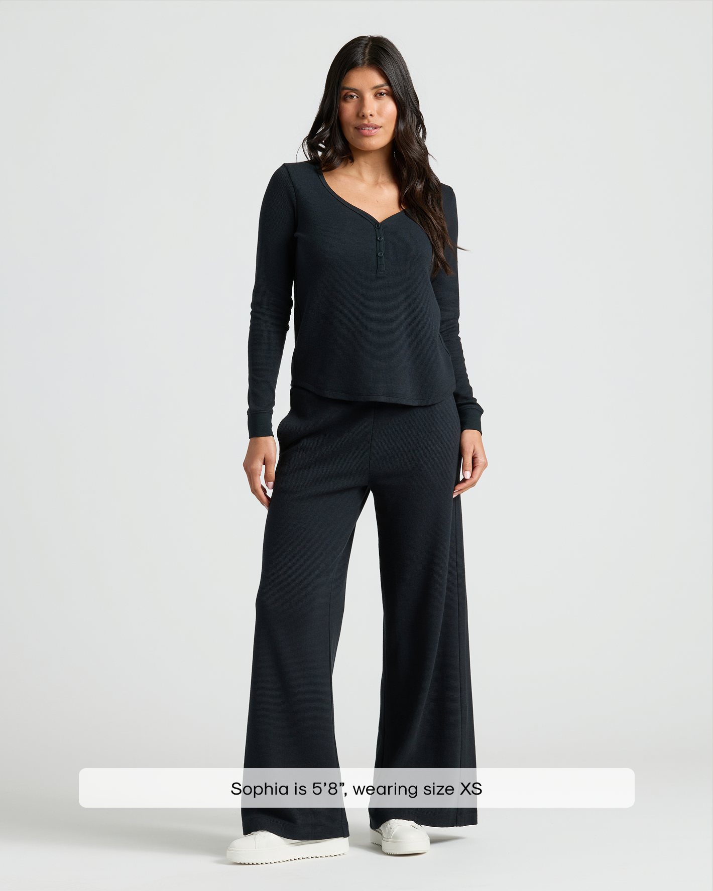 True Classic Women's Waffle Knit Henley & Wide Leg Pant Set - 2-Piece Loungewear, Cozy Long Sleeve Top & Relaxed Pants