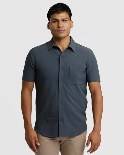 Heather Navy Short Sleeve Ripstop Commuter Shirt 1