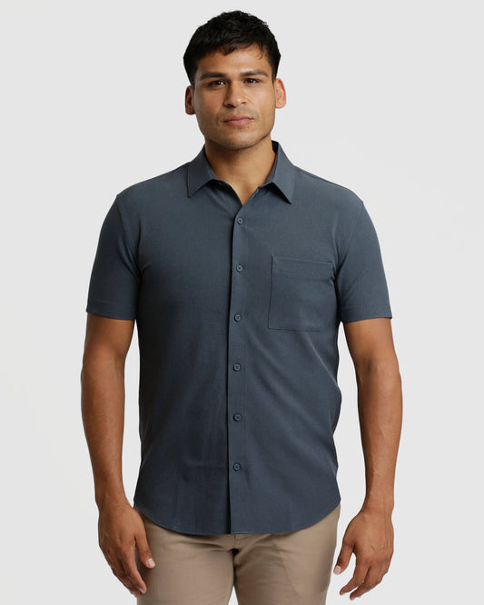 Heather Navy Short Sleeve Ripstop Commuter Shirt 1