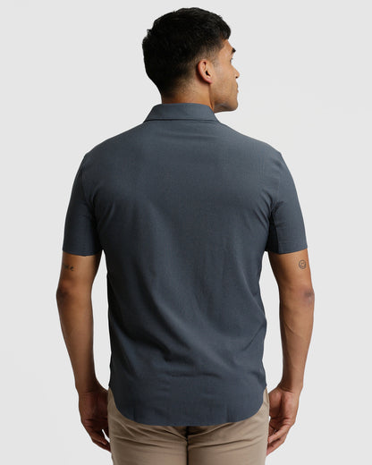 Heather Navy Short Sleeve Ripstop Commuter Shirt 1