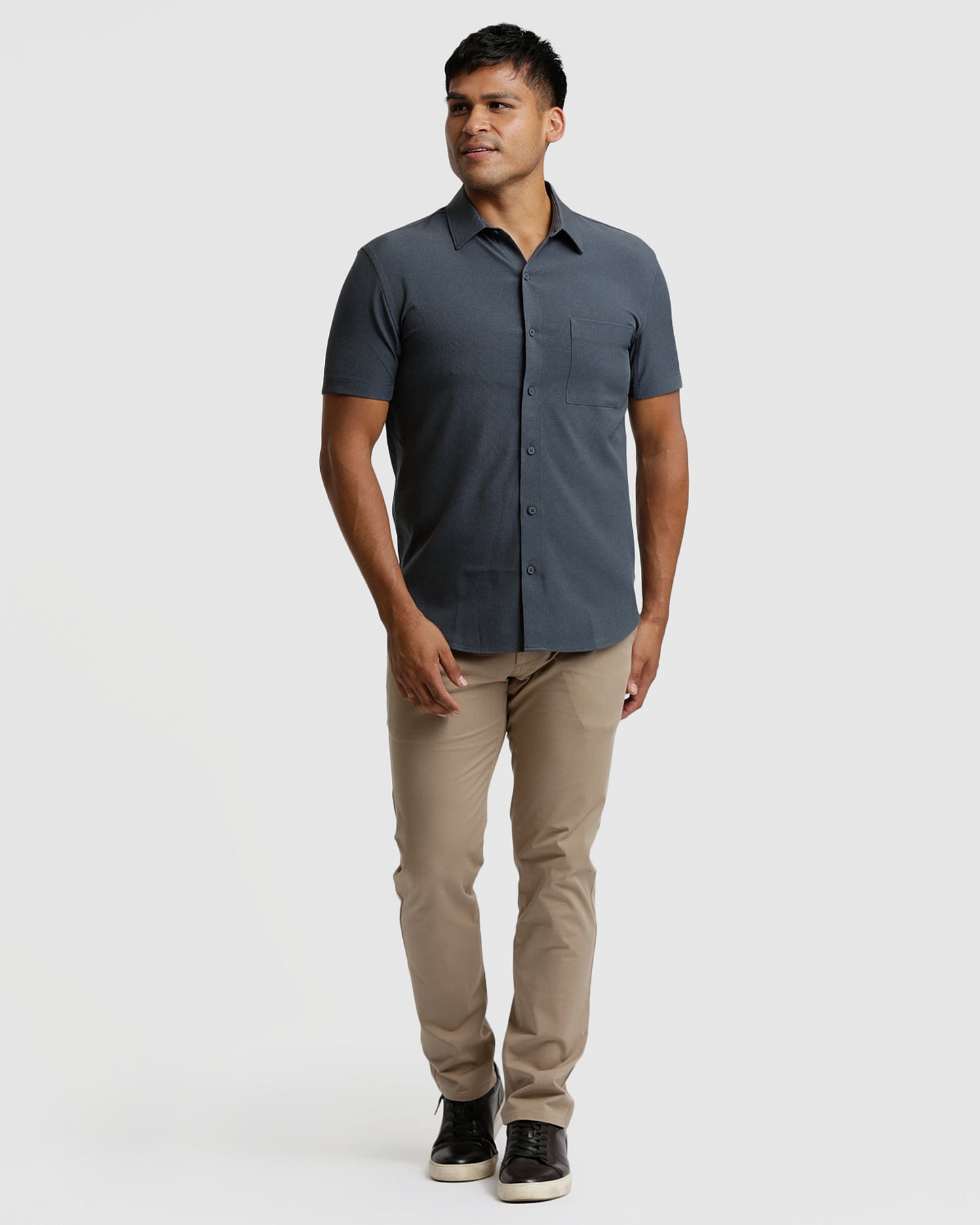 Heather Navy Short Sleeve Ripstop Commuter Shirt 1