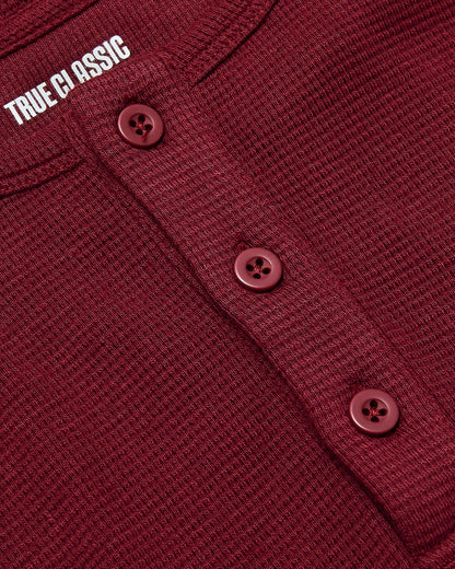 Dark Maroon Waffle Long Sleeve Henley 3-Pack