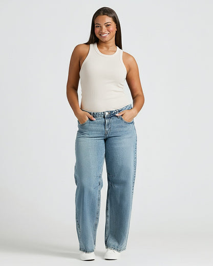 Womens Oatmeal Ribbed High Neck Tank
