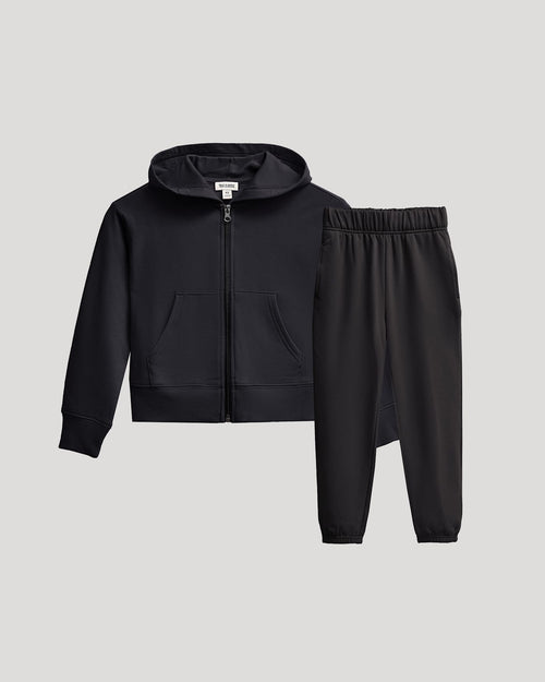 Girls Black Cropped Zip Hoodie & Relaxed Joggers 2-Pack