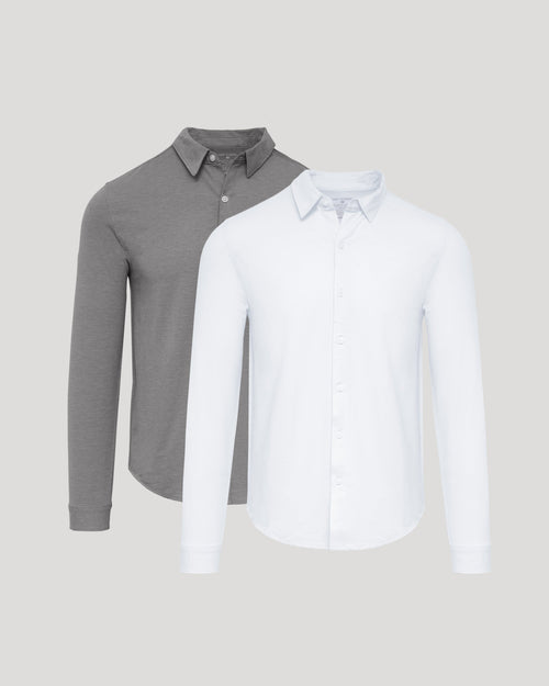 Oak & White Standard Long Sleeve Modern Knit Oxford 2-Pack