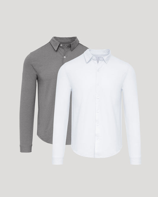 Oak & White Standard Long Sleeve Modern Knit Oxford 2-Pack