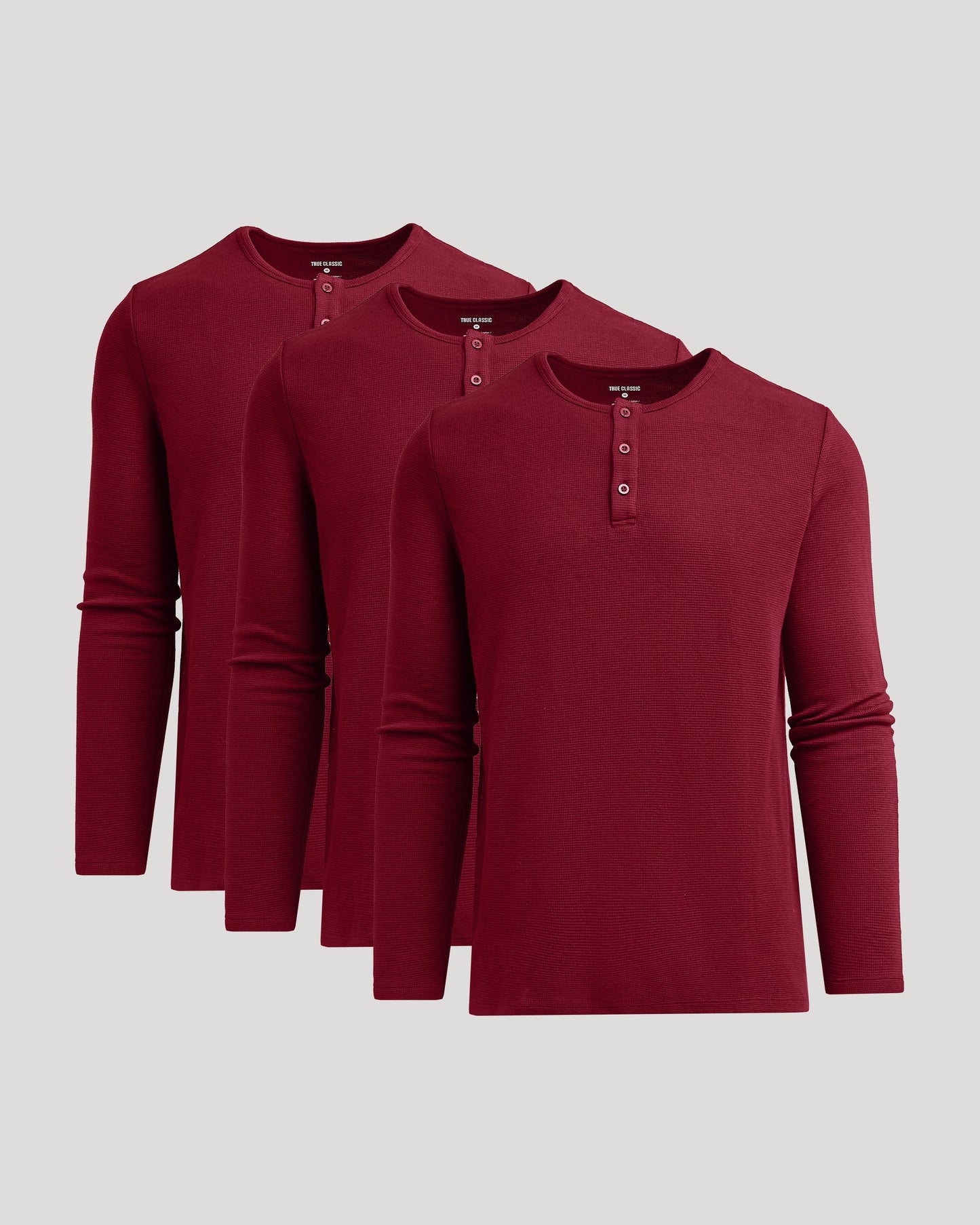 Dark Maroon Waffle Long Sleeve Henley 3-Pack