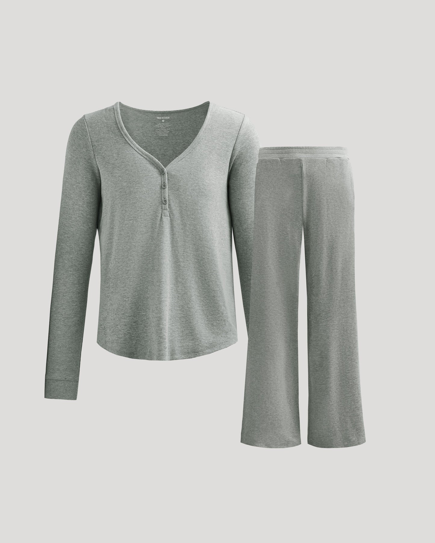 True Classic Women's Waffle Knit Henley & Wide Leg Pant Set  Soft Modal-Cotton 2-Piece Loungewear, Cozy Long Sleeve Top & Relaxed Pants