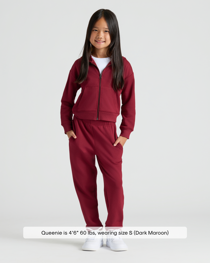 Girls Dark Maroon Cropped Zip Hoodie & Relaxed Joggers 2-Pack