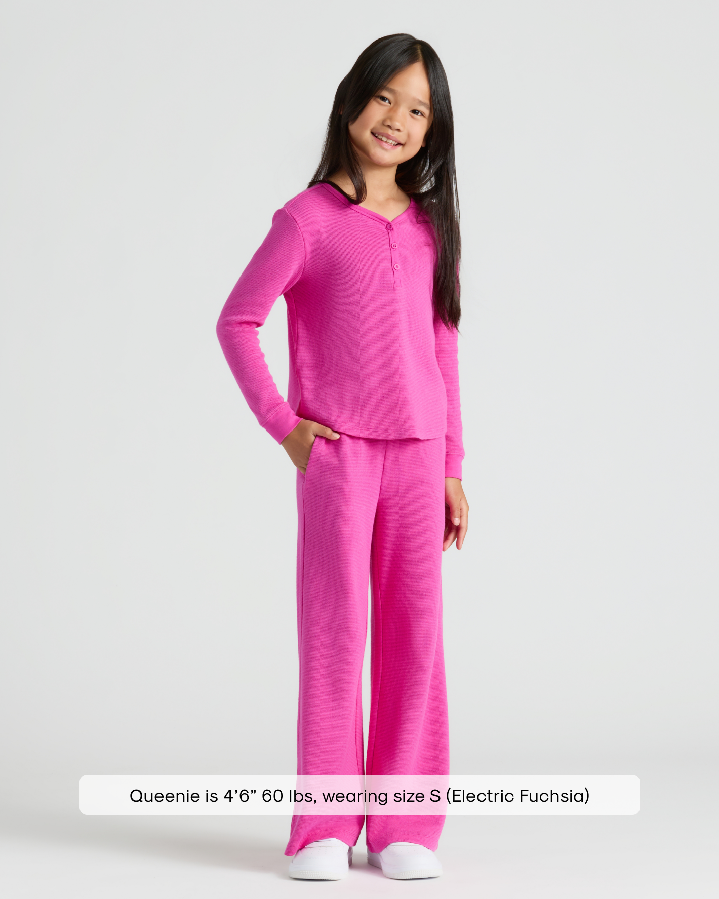 Girls Electric Fuchsia Waffle Wide Leg Pants