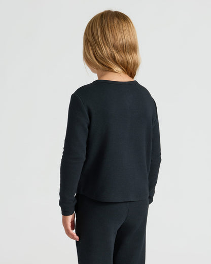 Girls Black Waffle Long Sleeve Henley & Waffle Leg Pants 2-Pack