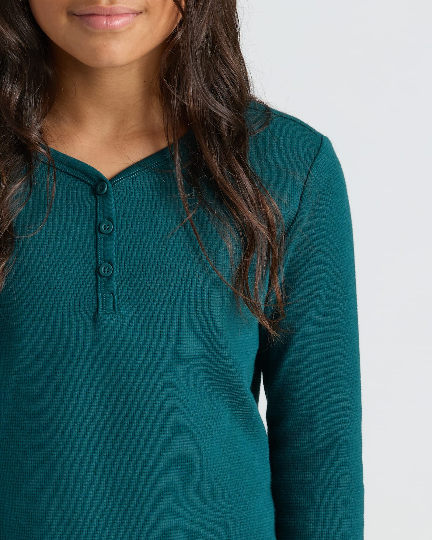 Girls Long Sleeve Boxy Waffle Henley 3-Pack
