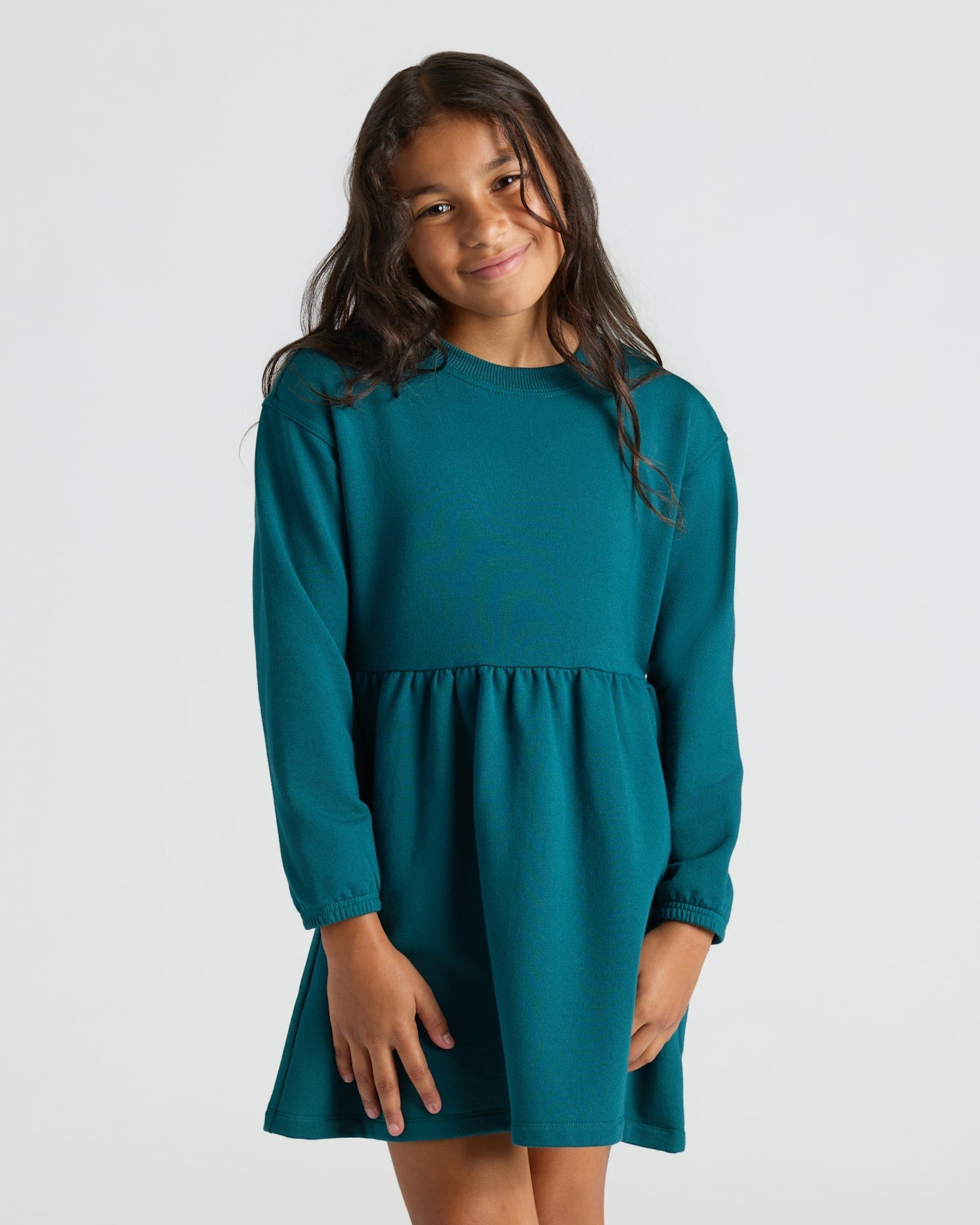 Girls Dark Maroon & Deep Emerald Long Sleeve Fleece Dress 2-Pack