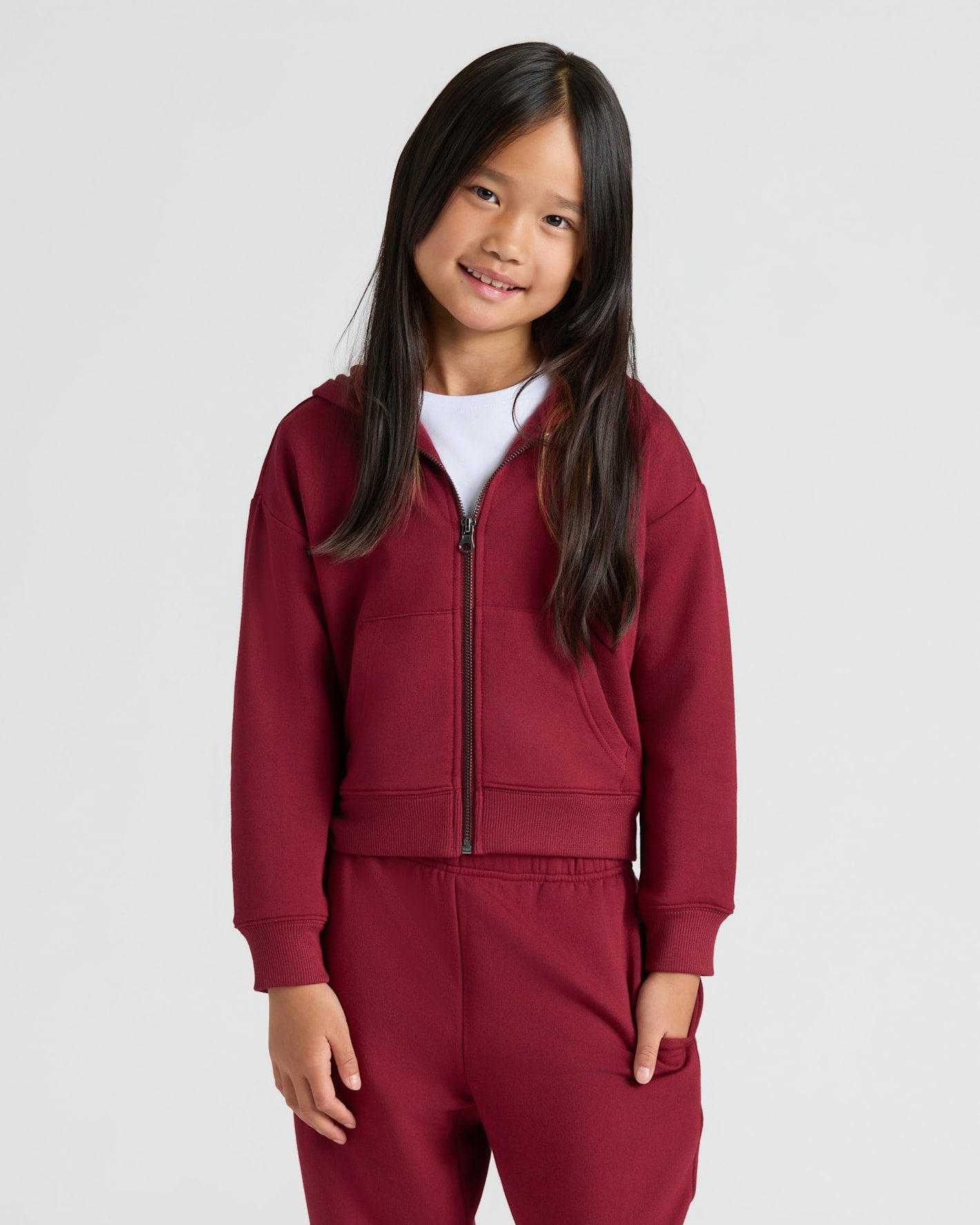 Girls Deep Emerald & Dark Maroon Cropped Zip Hoodie 2-Pack