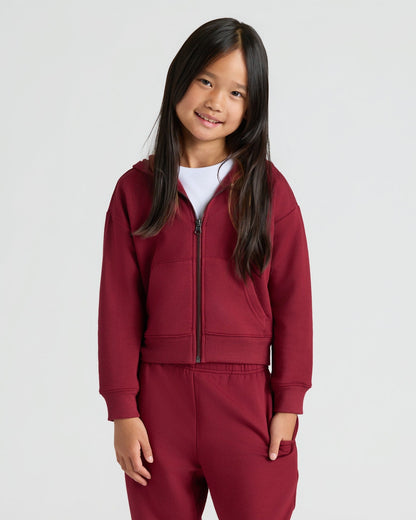 Girls Deep Emerald & Dark Maroon Cropped Zip Hoodie 2-Pack