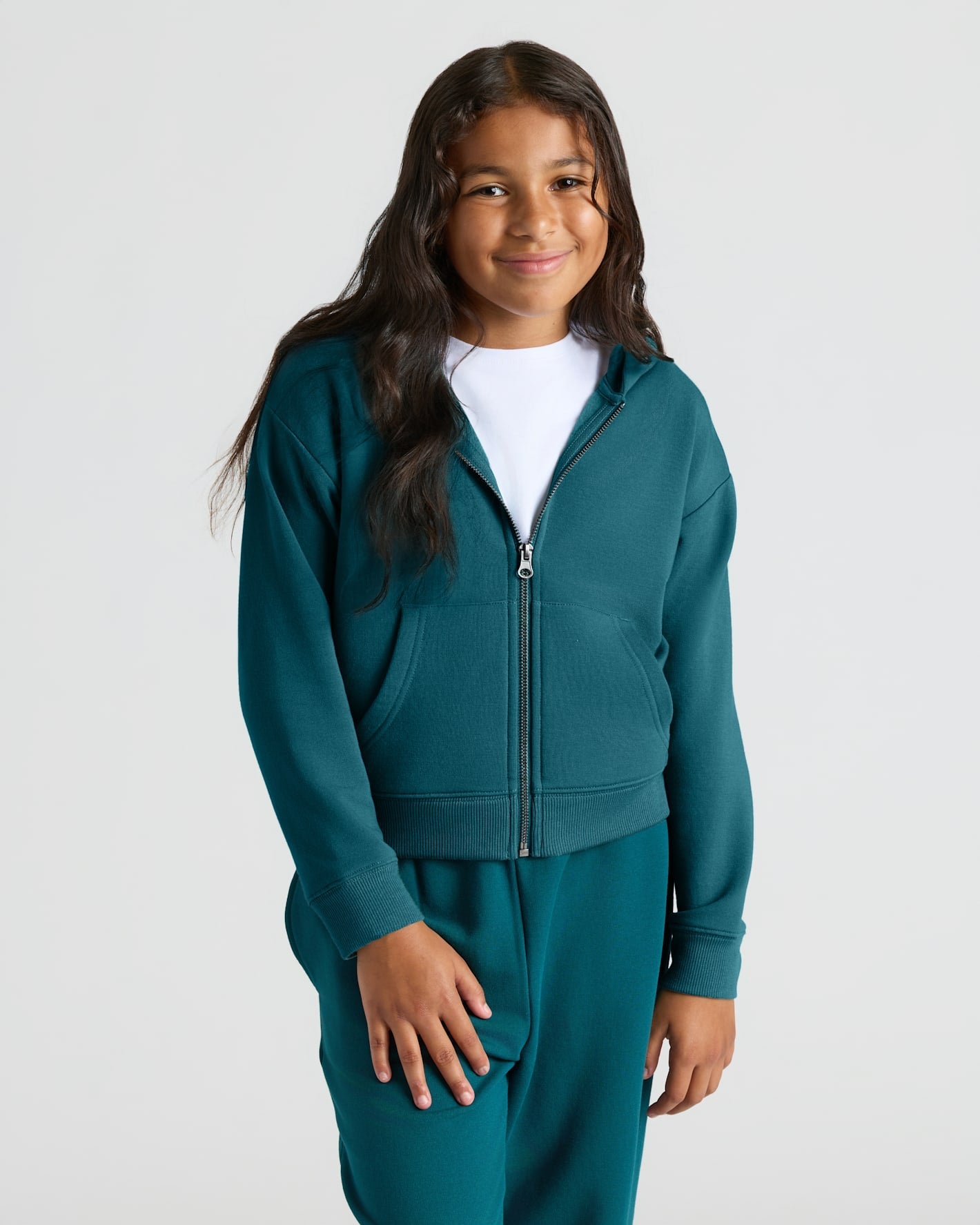 Girls Black & Deep Emerald Cropped Zip Hoodie 2-Pack