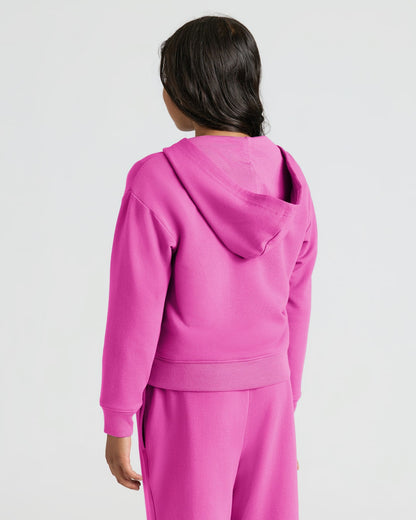 Girls Electric Fuchsia Cropped Zip Hoodie