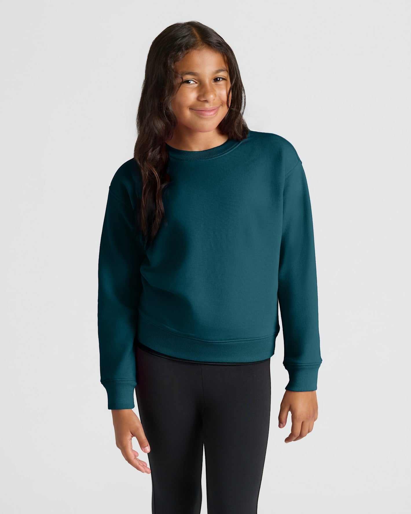 Girls Black & Deep Emerald Slouch Pullover Crew 2-Pack