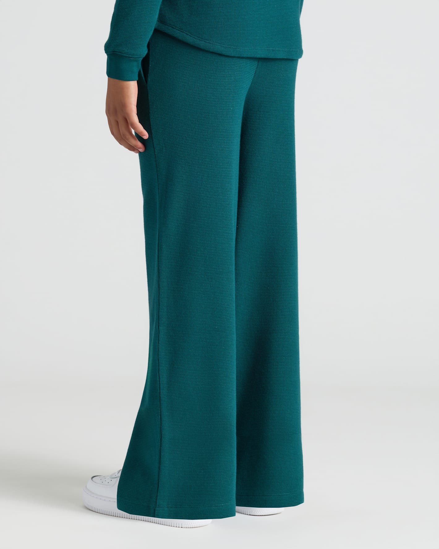Girls Deep Emerald Waffle Wide Leg Pants