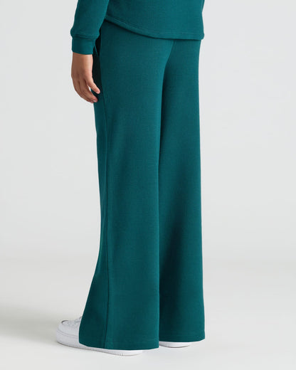 Girls Deep Emerald Waffle Wide Leg Pants