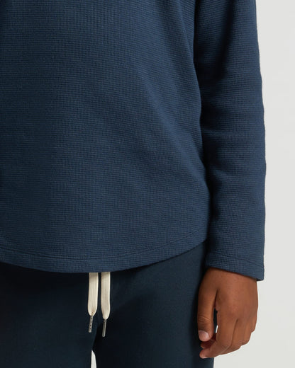 Boys Navy Long Sleeve Waffle Henley