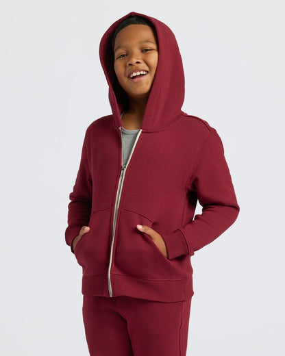 Boys Dark Maroon Full Zip Fleece Hoodie & Jogger 2-Pack
