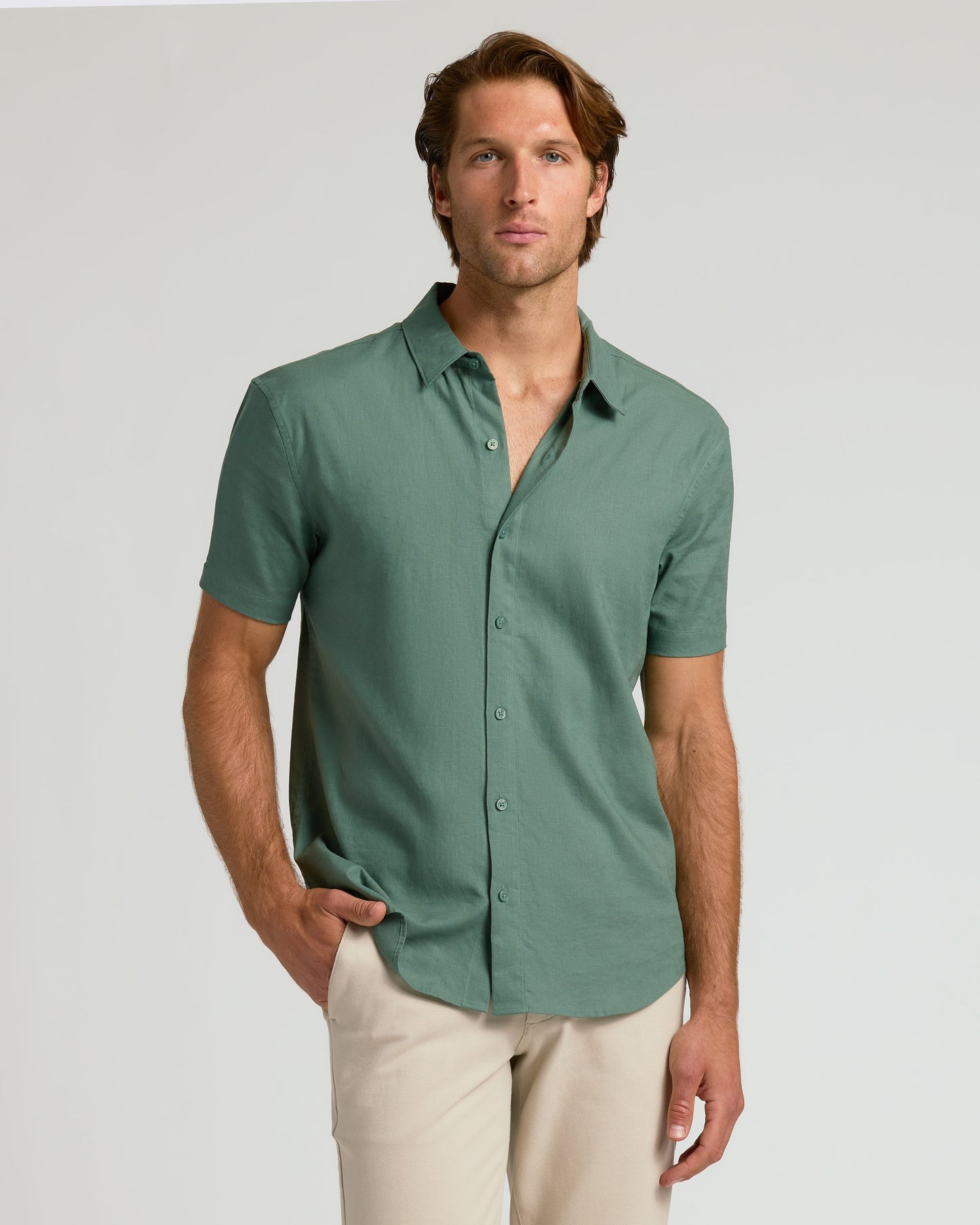 Dusty Taupe and Moss Short Sleeve Linen Shirt 2-Pack
