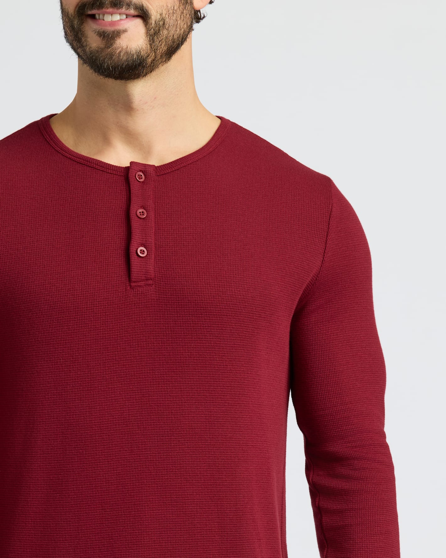 Dark Maroon Waffle Long Sleeve Henley 3-Pack
