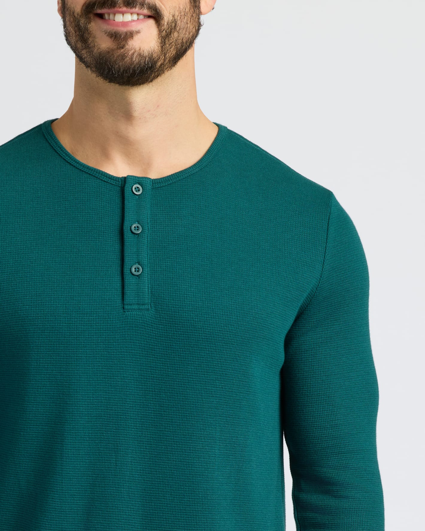 Deep Emerald Waffle Long Sleeve Henley 3-Pack