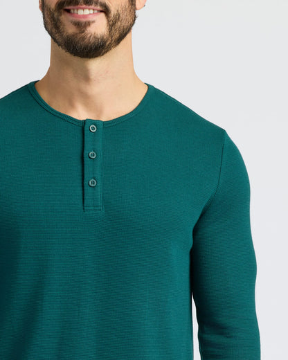 Deep Emerald Waffle Long Sleeve Henley 3-Pack