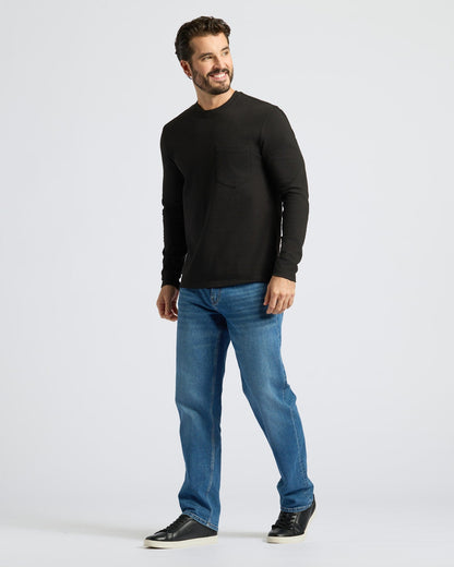 Black Heavyweight Long Sleeve Pocket Crew 4-Pack