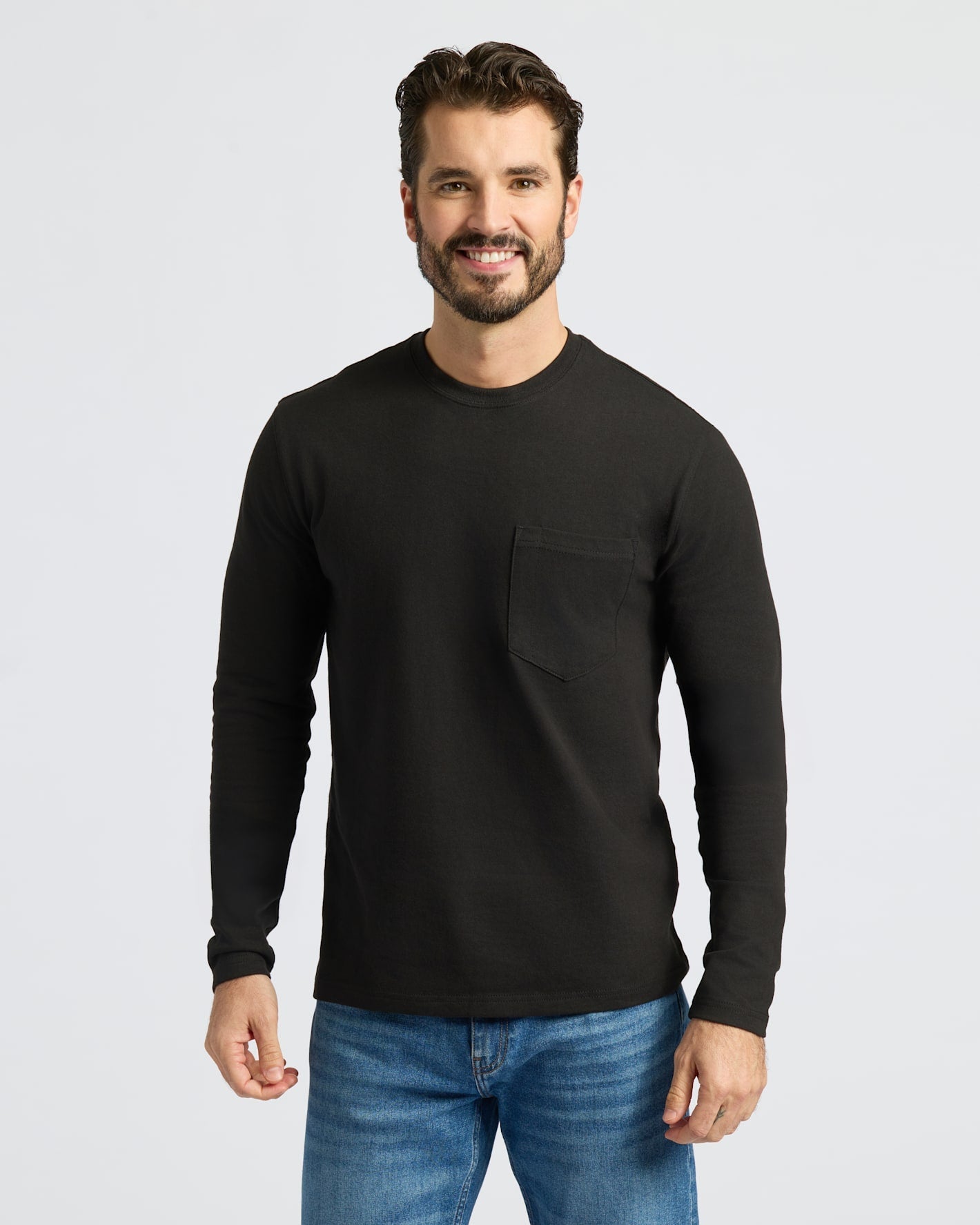 Black Heavyweight Long Sleeve Pocket Crew
