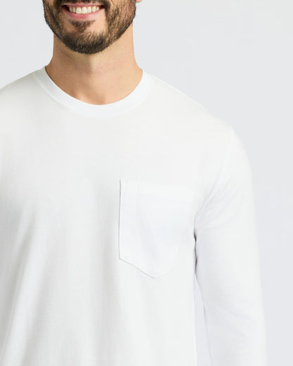 White Heavyweight Long Sleeve Pocket Crew 2-PacK