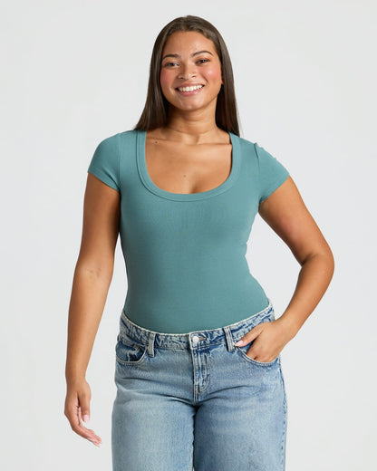 Womens Stormcloud Ribbed U-Neck Tee