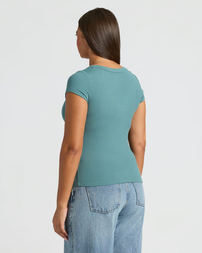 Womens Stormcloud Ribbed U-Neck Tee