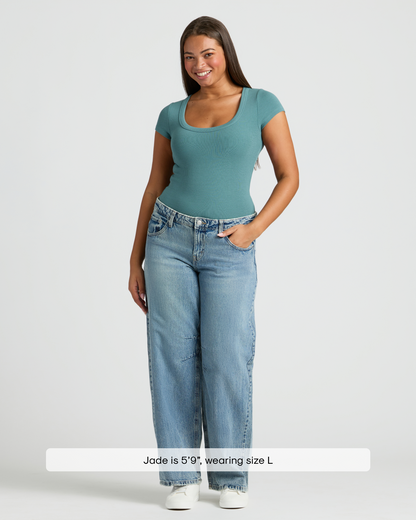 Womens Stormcloud Ribbed U-Neck Tee