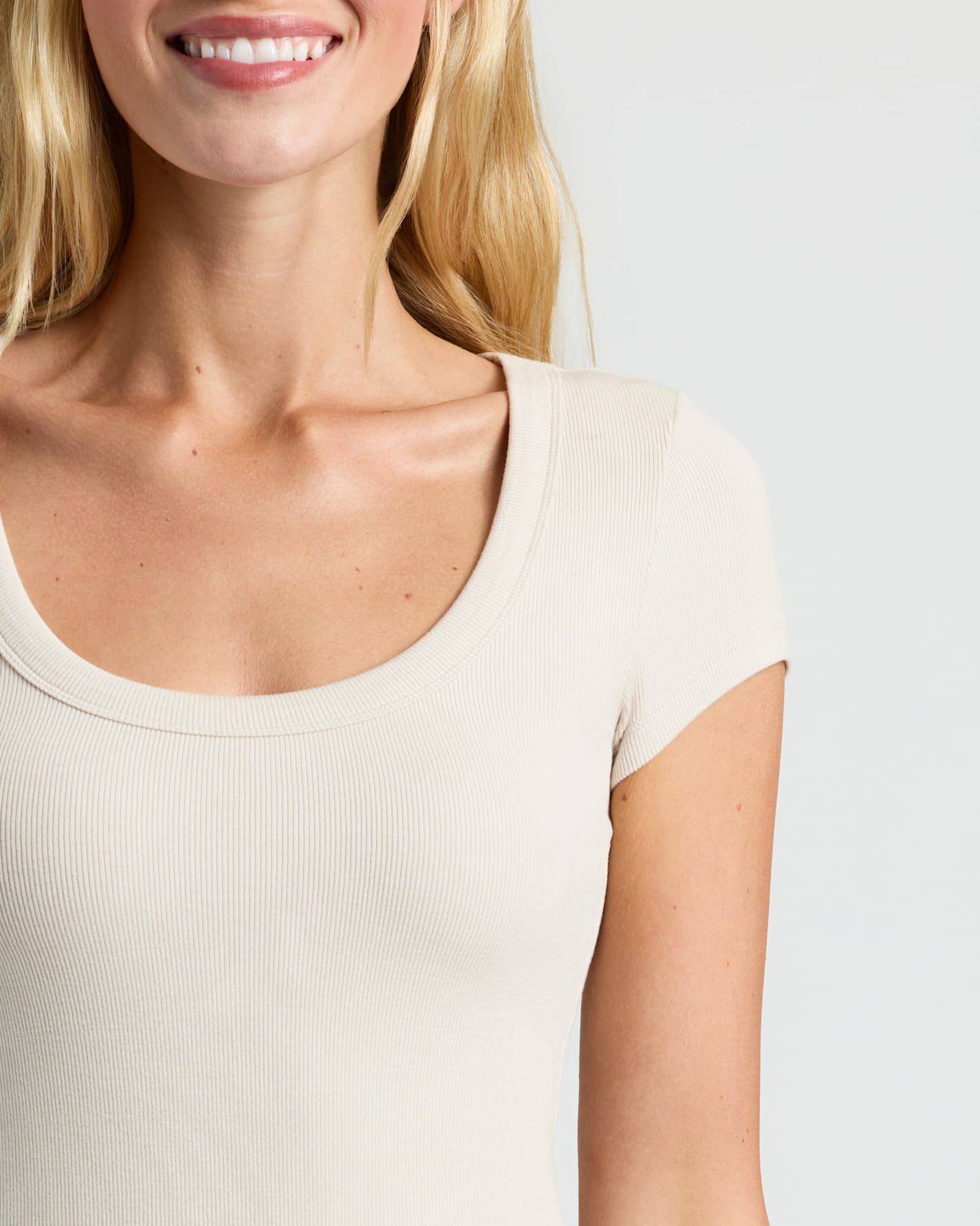 Womens Oatmeal Ribbed U-Neck Tee 3-Pack