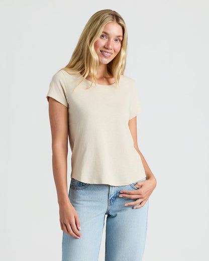 Womens Black & Oatmeal Slub Scoop Neck Tee 4-Pack