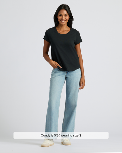 Womens Black Slub Scoop Neck Tee
