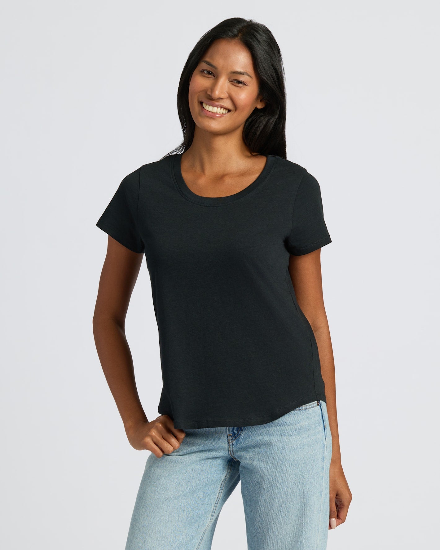 Womens Black & White Slub Scoop Neck Tee 2-Pack