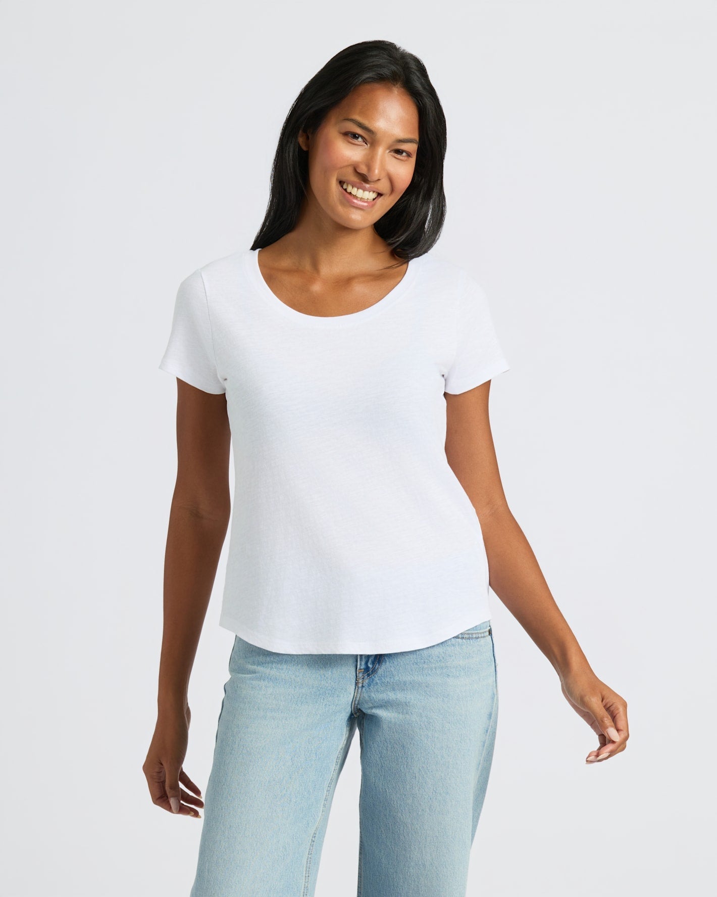 Womens White Slub Scoop Neck Tee 4-Pack