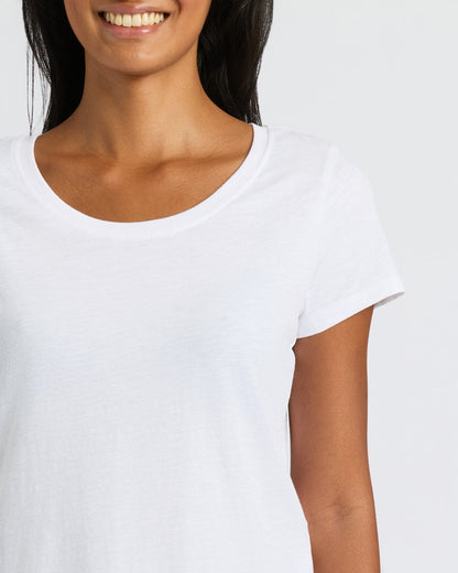 Womens White & Navy Slub Scoop Neck Tee 2-Pack