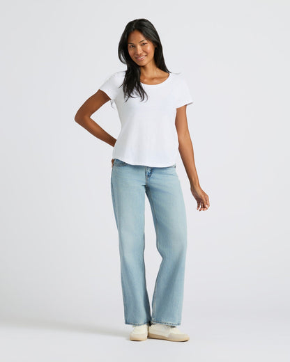 Womens White Slub Scoop Neck Tee 2-Pack