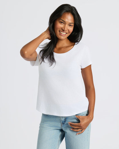 Womens White & Navy Slub Scoop Neck Tee 2-Pack