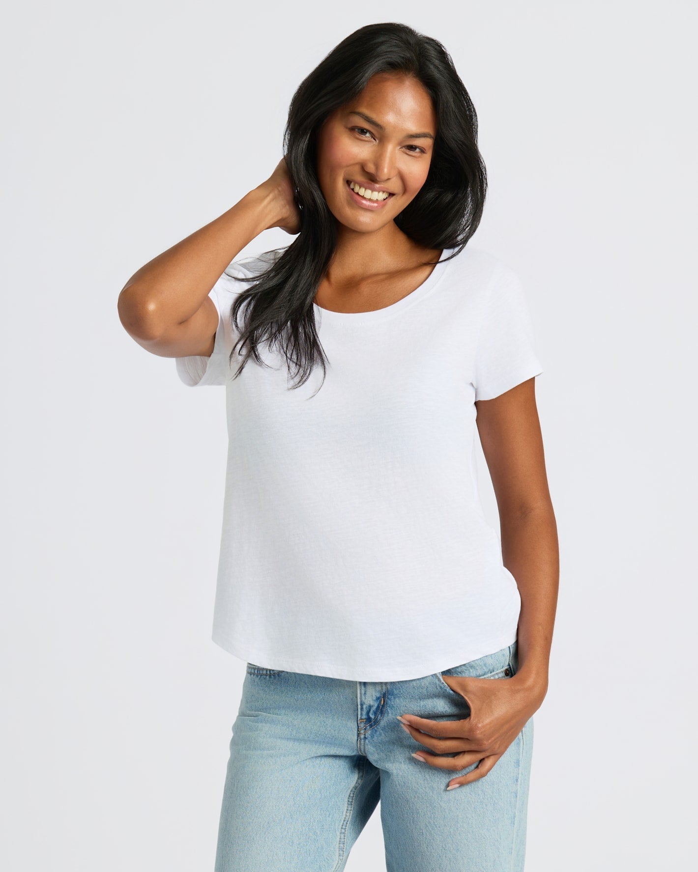 Womens White Slub Scoop Neck Tee