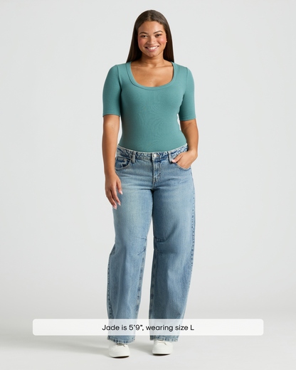 Womens Stormcloud  Ribbed 3/4 Sleeve Scoop Neck Tee