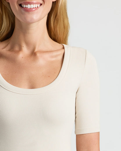 Womens Ribbed 3/4 Sleeve Scoop Neck Tee 3-Pack