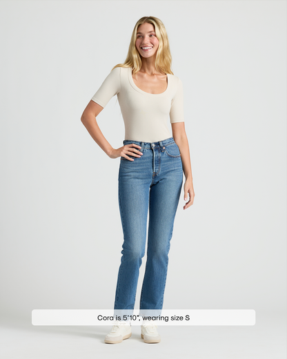 Womens Oatmeal Ribbed 3/4 Sleeve Scoop Neck Tee 3-Pack