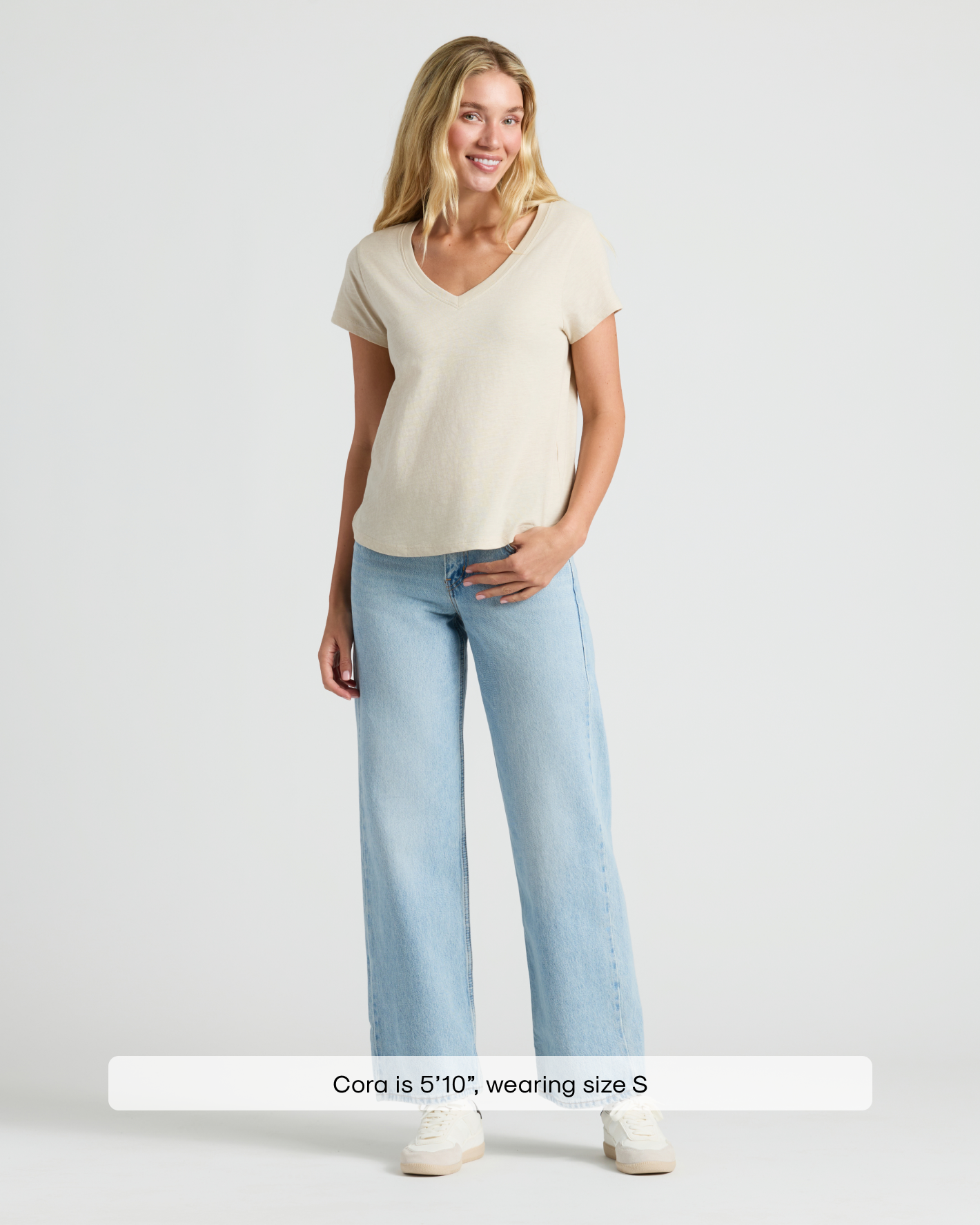 Womens Oatmeal Relaxed Slub V-Neck Tee 2-Pack