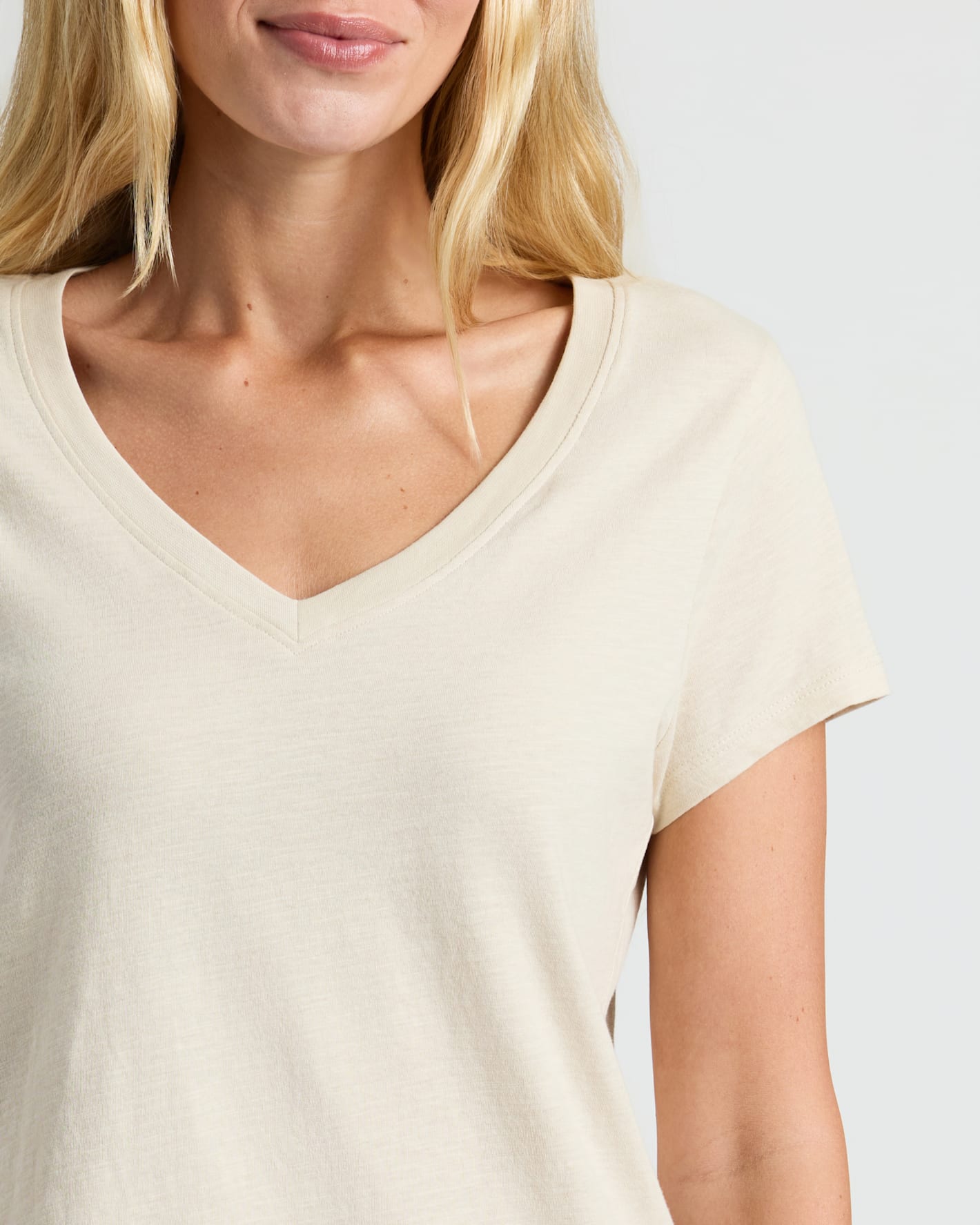 Womens Oatmeal Relaxed Slub V-Neck Tee 4-Pack